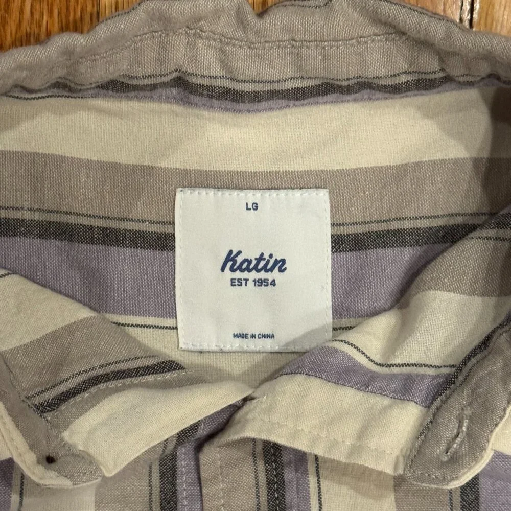 Katin Kenwood Short Sleeve Shirt Kenwood Lavender Linen Shirt Size Large - Picture 5 of 6